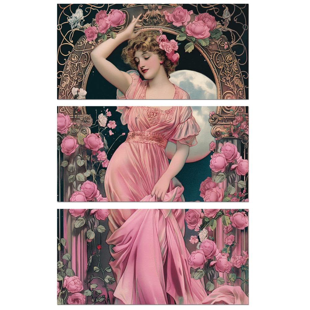 Peacoblue Rub on Transfer Decals for Furniture Crafts 6"x12", 3Pcs Victorian Lady with Flower Waterproof UV DTF Transfer Decals Sticker for Dresser Lingerie Chests Drawer Glass Porcelain Wood — image 1