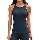 ATTRACO Women Workout Tank Tops with Built in Bra Crew Neck Basic Ribbed Tank Top Racerback Athletic Camisole Seamless