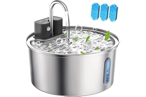 TOMXCUTE Wireless Cat Water Fountain - 108oz/3.2L Automatic Cat Water Fountain Cordless, Stainless Steel Battery Operated Pet Fountain Rechargeable Water Dispenser for Cats, Dogs, Multiple Pets
