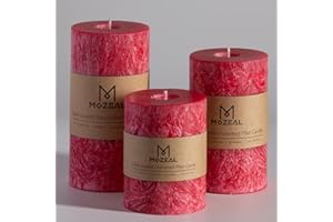 MOZEAL Hand-Poured, Unscented Red Crystal Pillar Decorative Candles, Elegant Set of 3 in Different Sizes (3"x4", 3"x5", 3"x6"), Luxurious Décor for Christmas Homes & Events