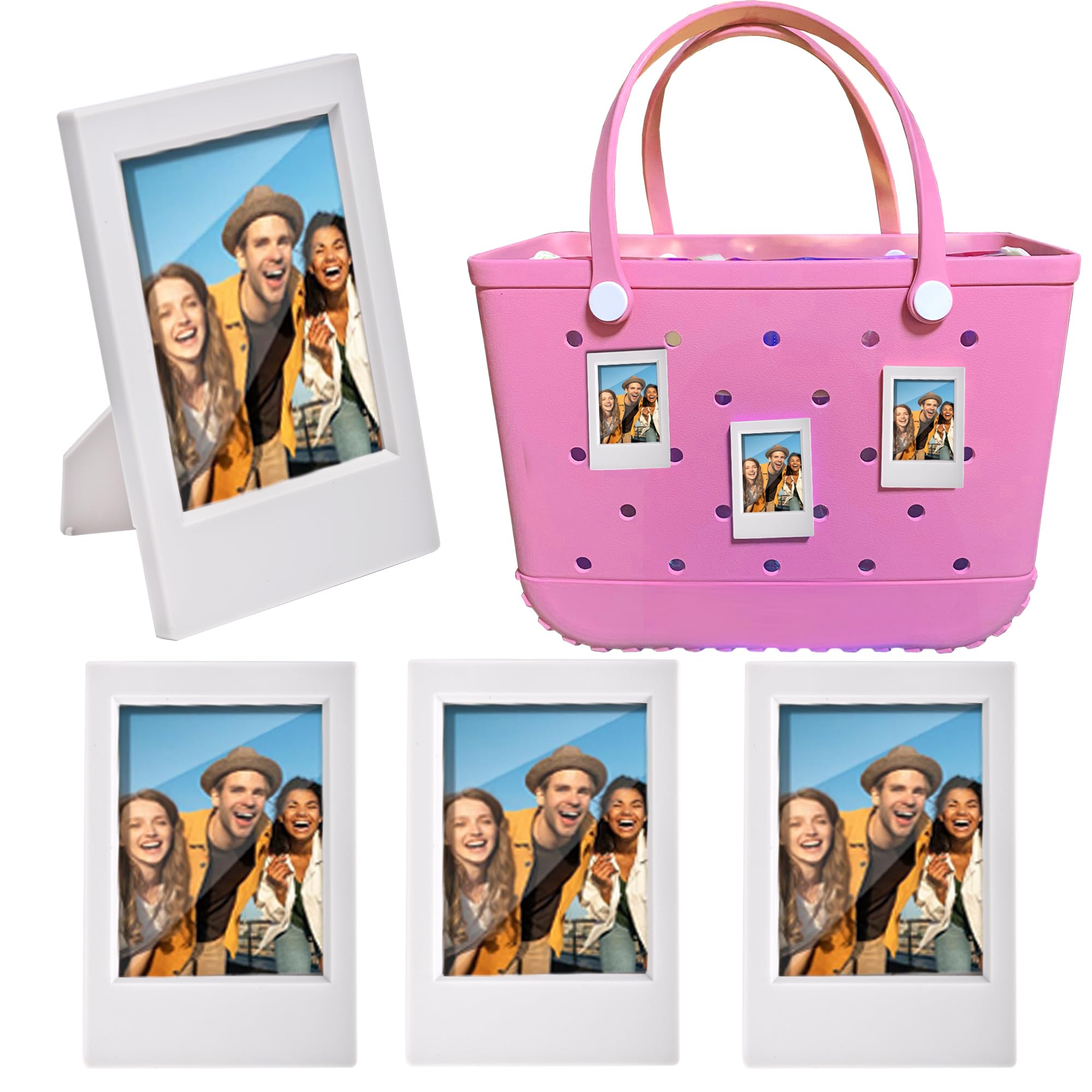 Photo 1 of HYTYQDAFA 2 in 1 Picture Frame for Bogg Bag Accessories, 2x3 Photo Frame for Fujifilm Instax 3-Inch Film, Custom Frame Charms for Beach Tote Bag(White 3PCS)
