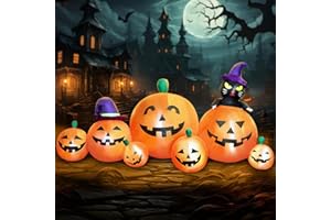 ENERLEAF 8 FT Halloween Inflatables Pumpkin with Witch's Cat Outdoor Decorations for Yard, Halloween Blow up Yard Decorations,with LED Cold White Lights, Lawn Garden Outdoor Decor