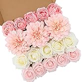 Floweroyal Pink Artificial Flowers Fake Rose Flowers Dahlia with Stems for DIY Wedding Bridal Bouquets, Baby Shower, Floral Arrangement, Table Centerpieces, Home Decorations.