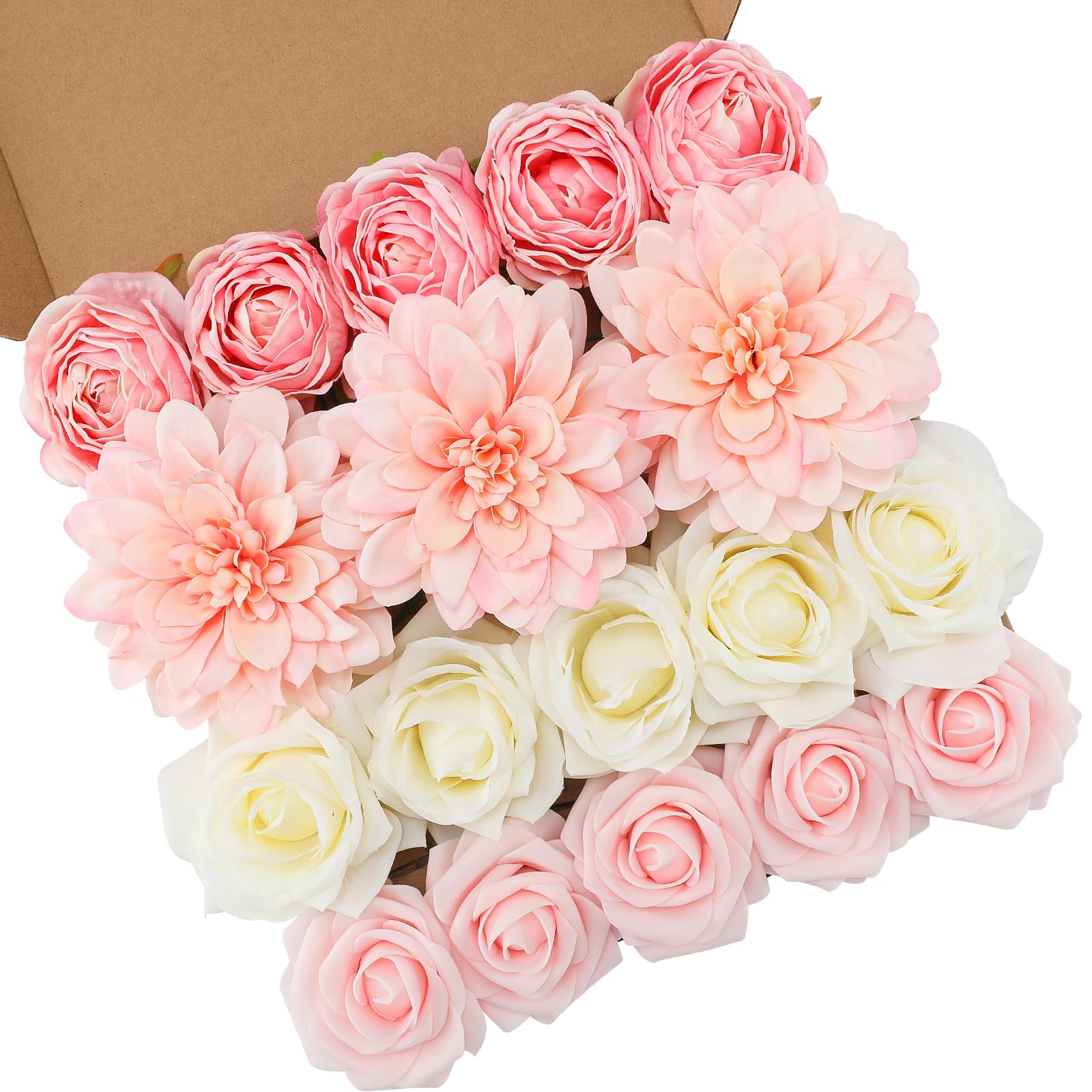 Photo 1 of Floweroyal Pink Artificial Flowers Fake Rose Flowers Dahlia with Stems for DIY Wedding Bridal Bouquets, Baby Shower, Floral Arrangement, Table Centerpieces, Home Decorations.