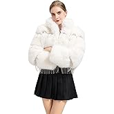 GRAN ORIENTE Women's Moto Style Cropped Faux Fur Jacket,Faux Leather Belted Biker Coat,Zip Up Plush Winter Outerwear