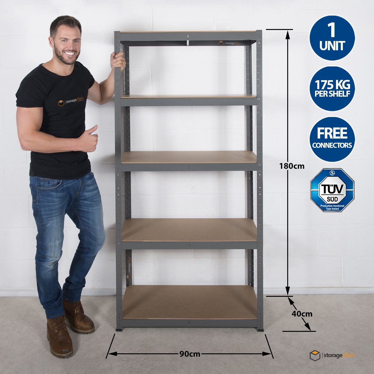 Garage Shed Storage 180x90x40 CM 5 Tier Racking Shelves Storage