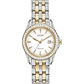 Citizen Women's Eco-Drive Dress Classic Crystal Watch in Two-Tone Stainless Steel, Silver Dial, 28mm (Model: EW1908-59A)