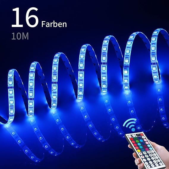 10M LED Streifen 5050 RGB,LED Lichtband Wasserdicht IP65,LED-Strip Memory Funktion mit 44 Tasten IR Fernbedienung, 300 LEDs L