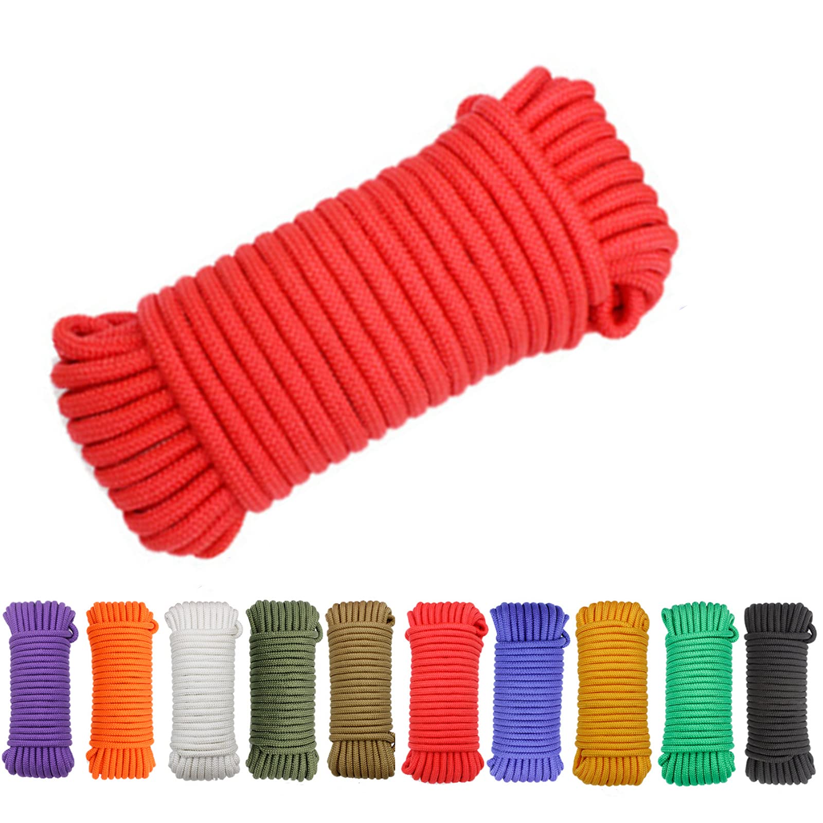 Avtytsda Nylon Rope Flag Pole Polypropylene Clothes Line Camping Utility Good for Tie Pull Swing Climb Knot All Purpose Flagline Rope 8mm x 20m (Red)