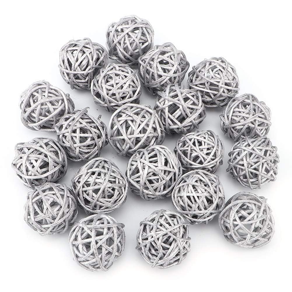 Beufee 20 Pieces Rattan Wicker Balls, Woven Decorative rattan balls Multiple Color Orbs Spheres Vase Fillers for DIY Craft, Party, Wedding Table Decoration, Baby Shower -Silver