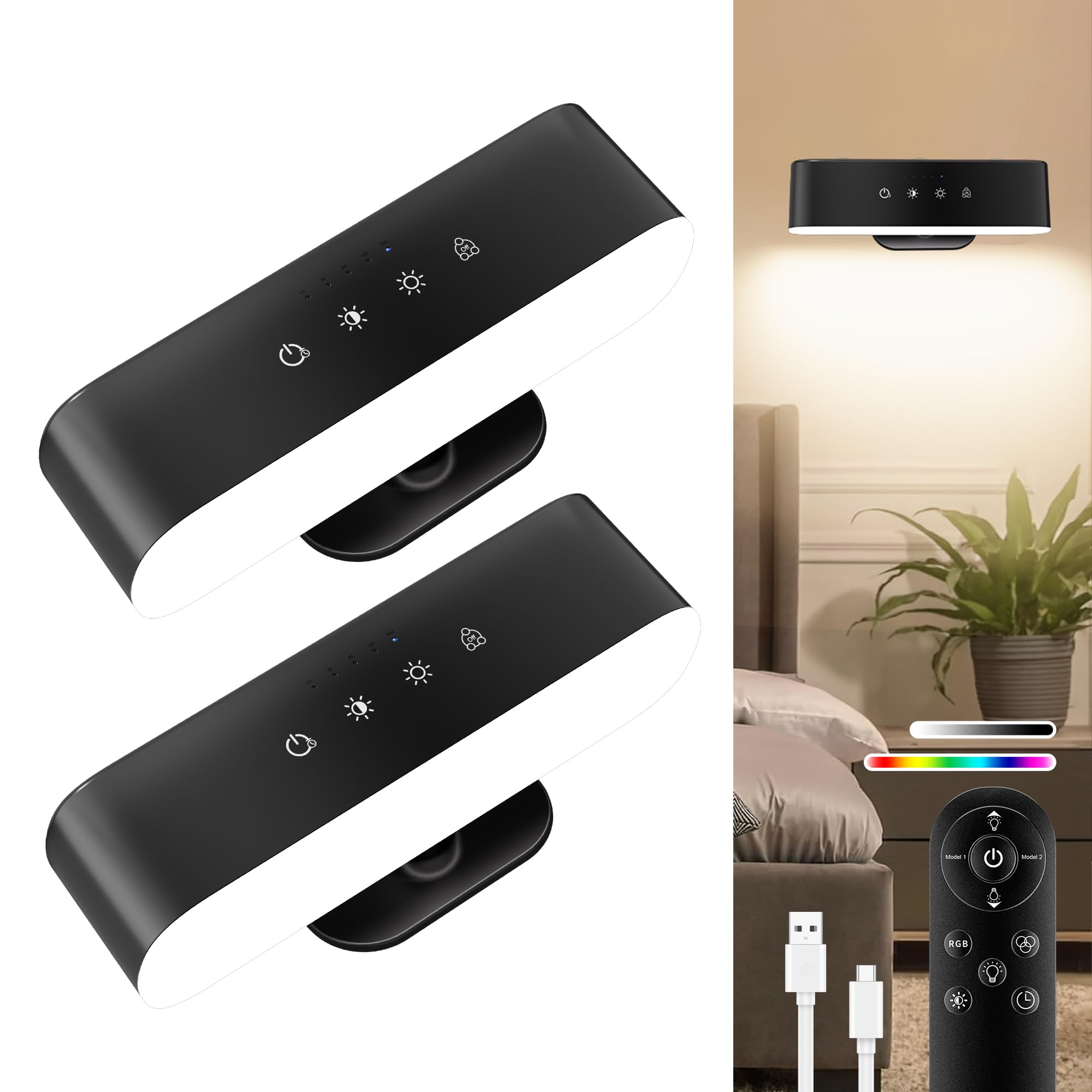 Photo 1 of Wall Scones, Rechargeable Wall Sconces Set of 2 with Touch Remote Control RGB 4400mAh Battery Operated Wireless Cordless, Adhesive Wall Light for Bedroom Indoor