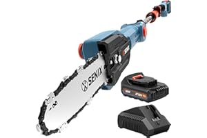 SENIX 20V Cordless Pole Saw, 8 Inch Telescopic Electric Pole ChainSaw with Articulating Head, 2.5Ah Battery & Charger Included for Tree Trimming, Pruning, and Cutting