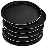 Mwellewm 6 Pieces Restaurant Serving Tray, Non Slip Surface Round Tray Plastic Food Meals Server with Raised Edges for Home, Kitchen, Restaurant, Cafeteria, Bar, Hotel (Black, 6 Pcs 11 Inch)