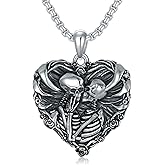 LILALO Christmas Gifts Skull Necklace S925 Sterling Silver Skeleton Lover Necklace Skeleton Skull Gothic Jewelry