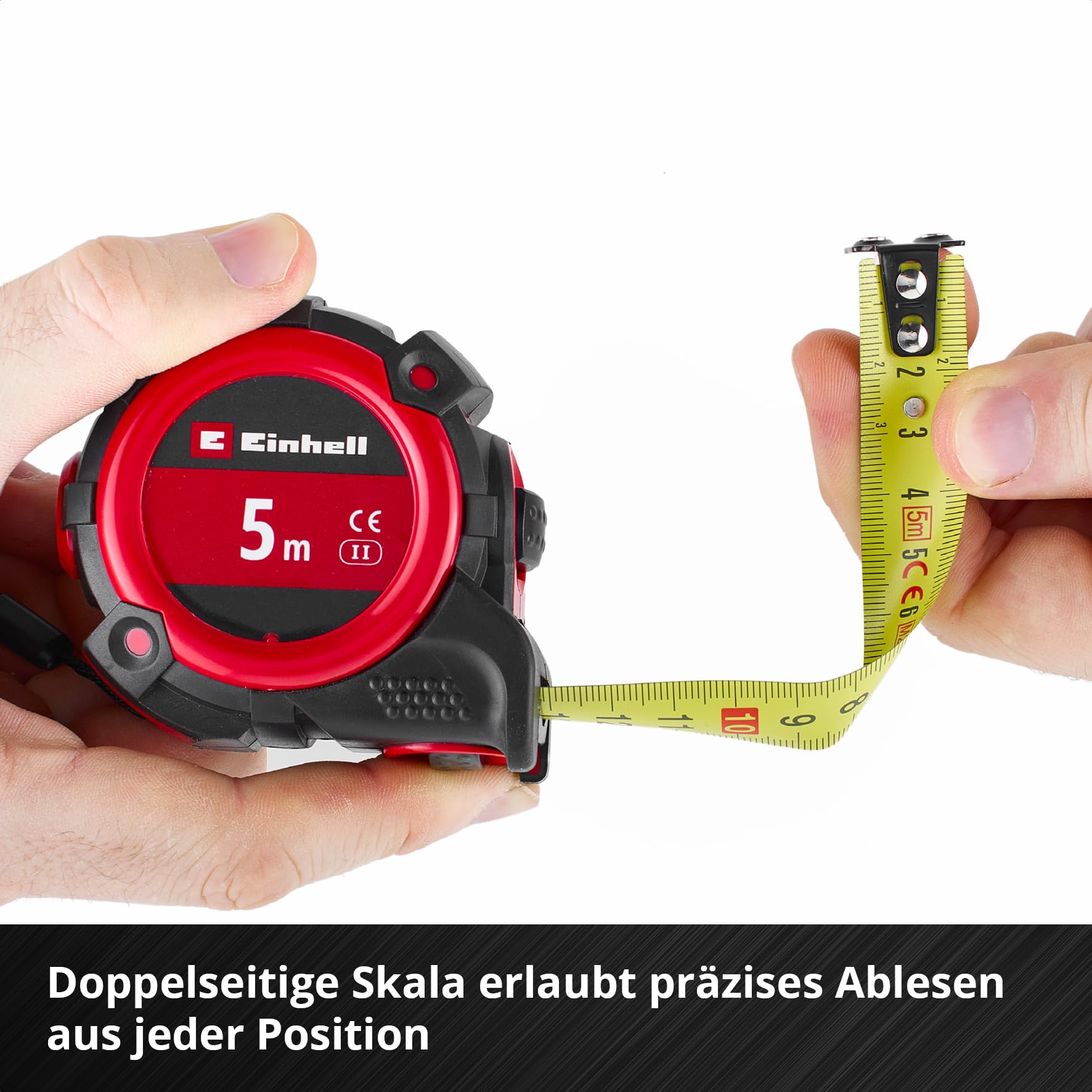 Original Einhell Bandmaß 5 m (Autolock, Nylonbeschichtung, Magnet-Endhaken, doppelseitige Skalierung, stoßfestes Gehäuse, vielseitiger Einsatz) 3