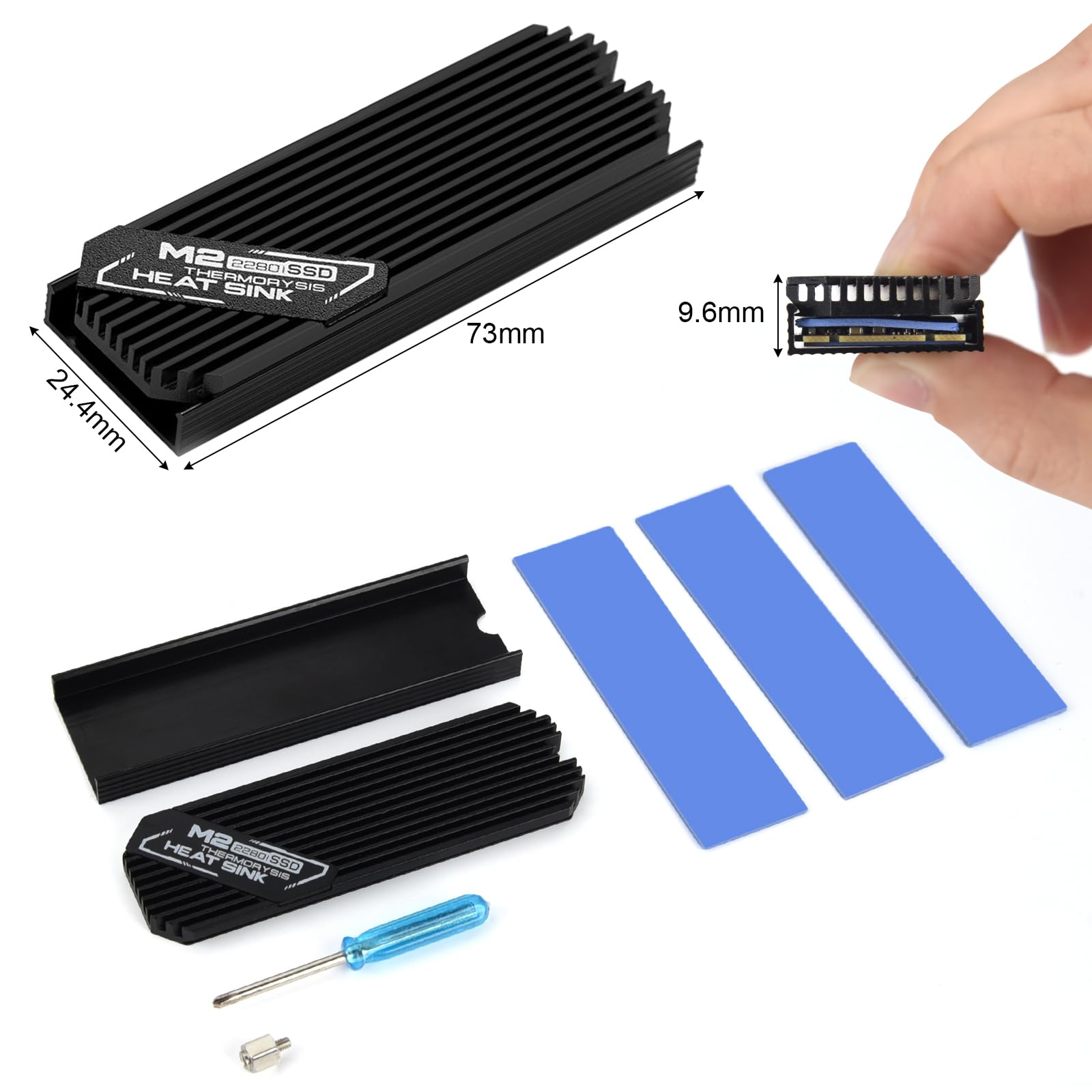 ASTARON M.2 SSD Kühlkörper 2280, dünner Kühler mit Nano-Wärmeleitpads (0,5–1 mm), NVME M2 Wärmeleitpad, doppelseitiger Kühlkörper für PC/PS5/Gaming-Laptops (Schwarz) 2
