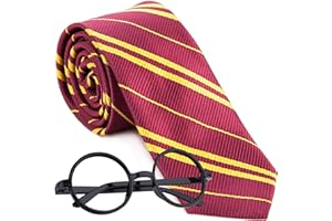 ANGEL KISS Cosplay Wizard Tie and Novelty Glasses Frame for Kids Halloween Christmas Birthday Dress Up Party Magic Costume Accessory, Unisex Cosplay Striped Necktie, As a Gift For Daily Use - Red