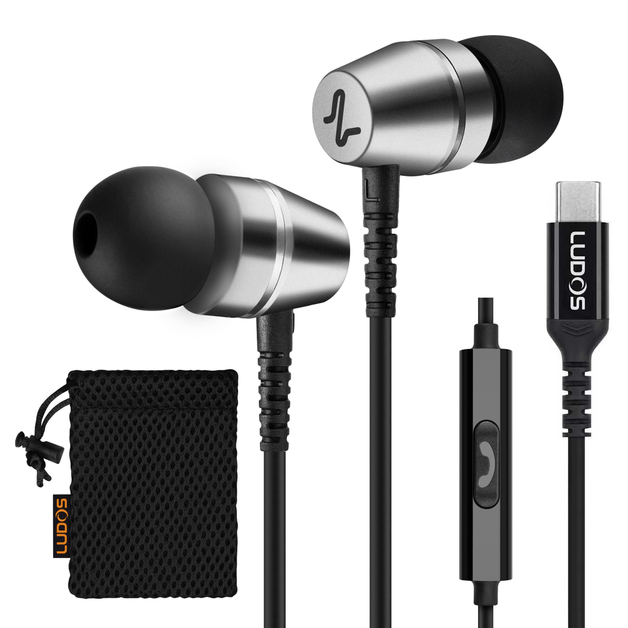 LUDOS OMNITONE USB C Headphones for iPhone 17 16 15 Pro Max Plus Air iPad Pro, 5 Years Warranty, USB-C Earbuds for Samsung Galaxy S24 S23 Ultra S22 S21 FE S20 Z Flip 3 Fold 4, USB Type C Earphones