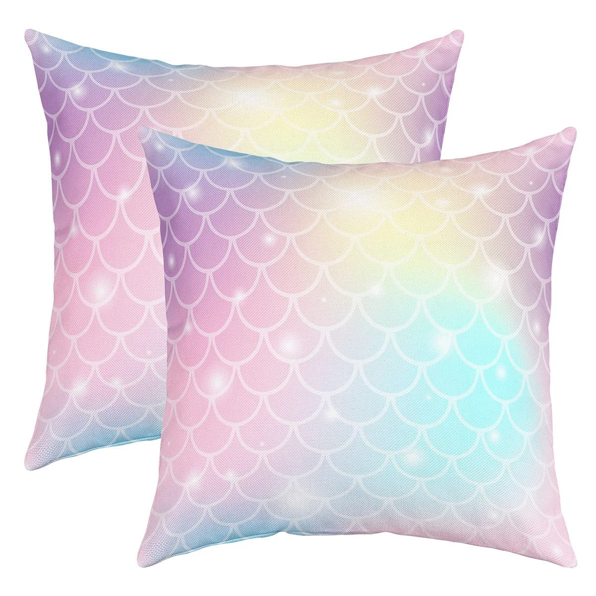 Loussiesd Pack of 2 Mermaid Scales Decorative Throw Pillow Covers Soft Fish Scales Print Square Cushion Case Set for Sofa Bedroom Living Room Ocean Marine Themed Pillow Cases Pillowcases 18x18 Inch — image 1