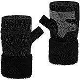 Jökulríki Women's Fingerless Mittens Warm Knit Half Finger Gloves Fleece Lined Winter Mitts