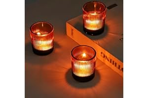 VOHO Amber Candle Holders for Votive Candles/Tea Lights Candles, Ribbed Votive Candle Holders for Table Centerpiece, 12pcs Tealight Candle Holder Decor for Thanksgiving & Christmas