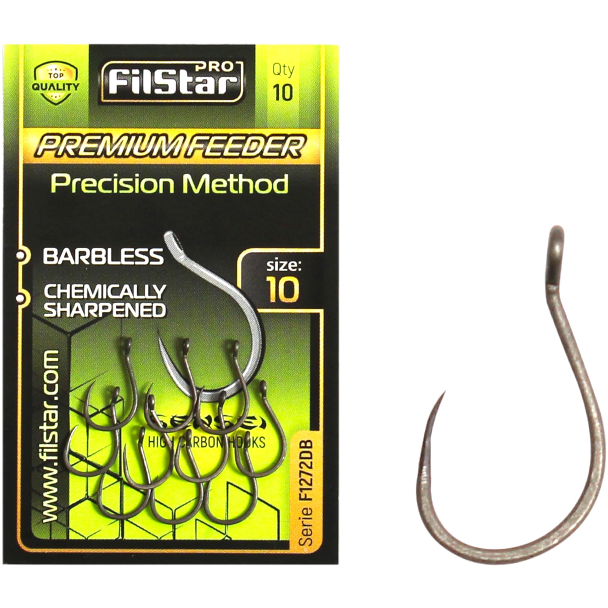 PRO Filstar PRO FILSTAR 10 Piece Fishing Hook Set Barbless N10 - Method Feeder - Carp Fishing Hooks - Carp Fishing Accessories - Pop Up Boilies Carp Hooks - Carp Fishing Hooks - Carp Rigs - Fishing Ac