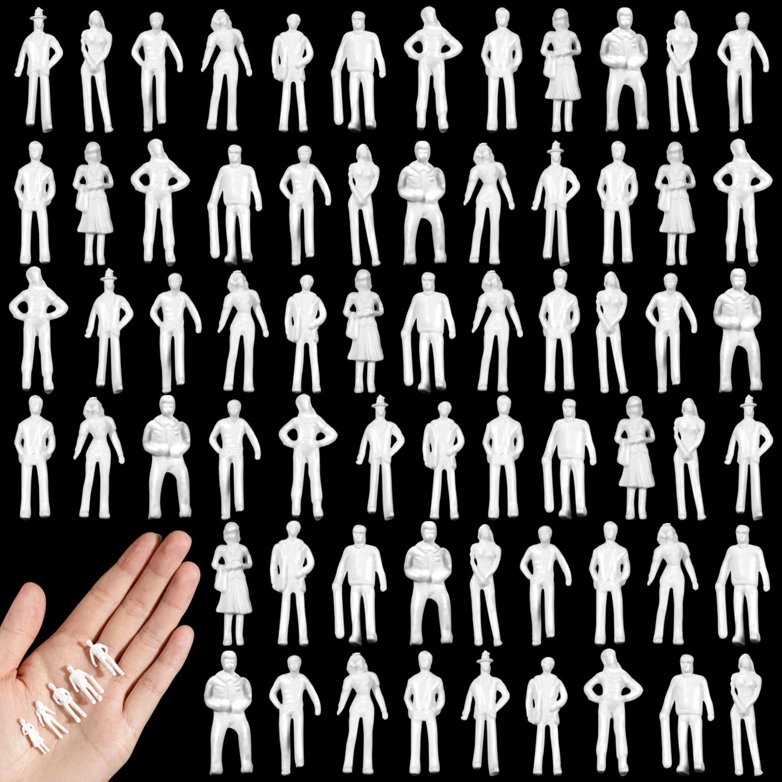 Namalu 100 Pcs 1:75 Scale White Unpainted Mini People Figures Miniature People for Model Train Architectural Standing and Sitting Mini Diorama Figures for Architectural Project Miniature Scenes
