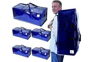 5 Pack Heavy Duty Moving Bags or Storage Bags - Extra Large Capacity with Backpack Straps, Reinforced Handles & Smooth Zipper
