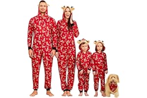 IFFEI Matching Family Pajamas Sets Christmas PJ's One Piece Snow and Deer Printed Hoodie Pajamas
