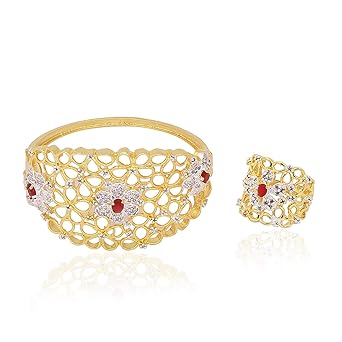 Cardinal Gold Color American Diamond Adjustable Bangle Bracelet for Women/Girls