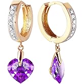 14k Yellow Gold Hoop Earrings with Diamonds and Amethysts