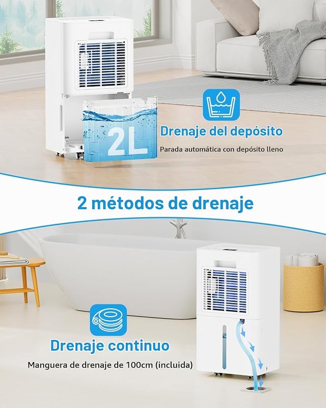 Deshumidificador 12L/Día, con 3 Modos, Temporizador de 24h, Bajo Consumo, Apagado Automático, Tubo de Drenaje Drenaje Continuo, Deshumificadores de humedad para Dormitorios, Baños, Sótanos — foto 6 de 6