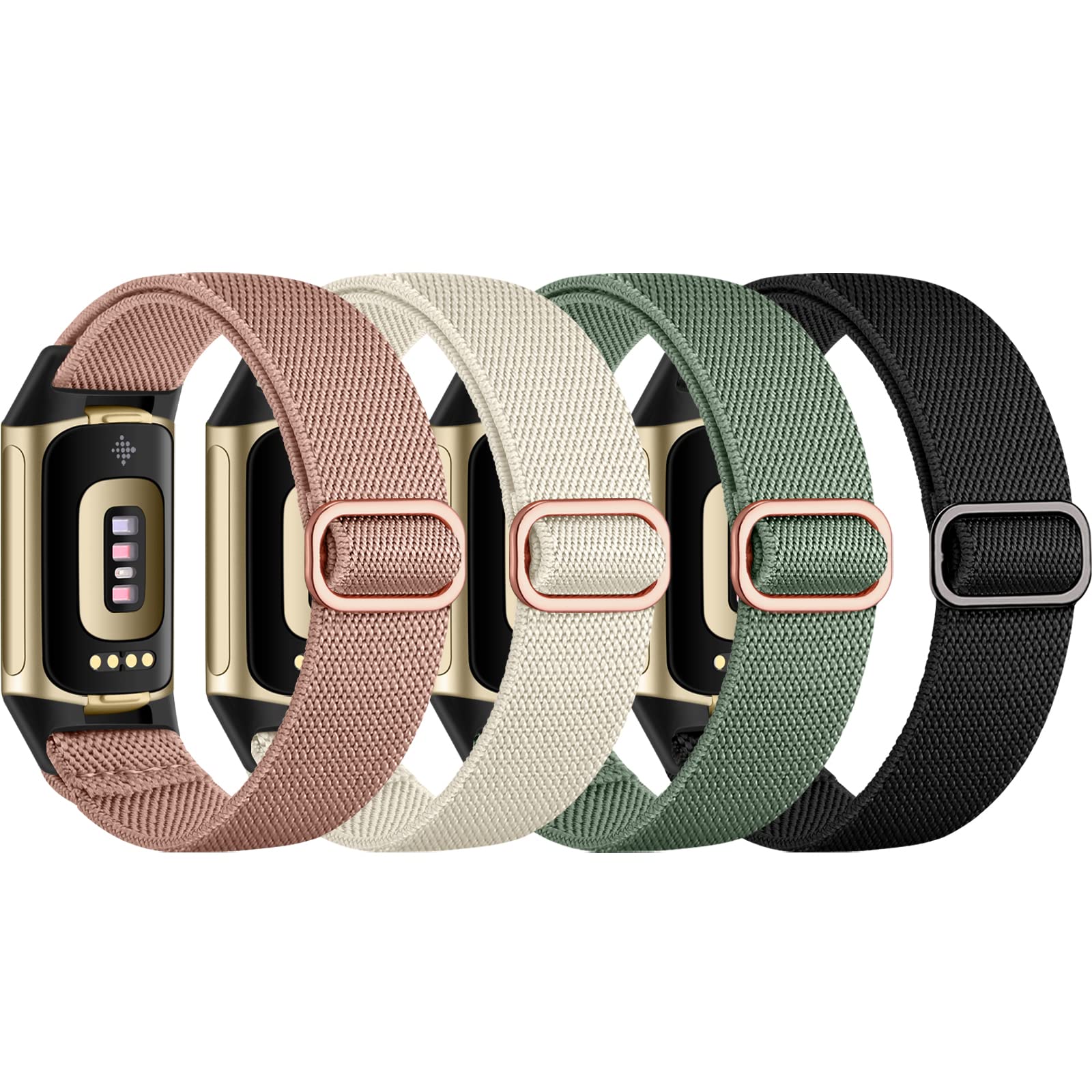 Maledan 4 Pack Straps Compatible with Fitbit Charge 5 Strap/Fitbit Charge 6 Strap for Women Men, Soft Breathable Adjustable Elastic Nylon Sport Strap for Charge 5 Strap/Charge 6 Strap