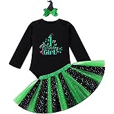 AWIBMK Baby Girl Witch Birthday Outfits Long Sleeve Romper Tutu Skirt Headband Halloween Party Photoshoot Clothes