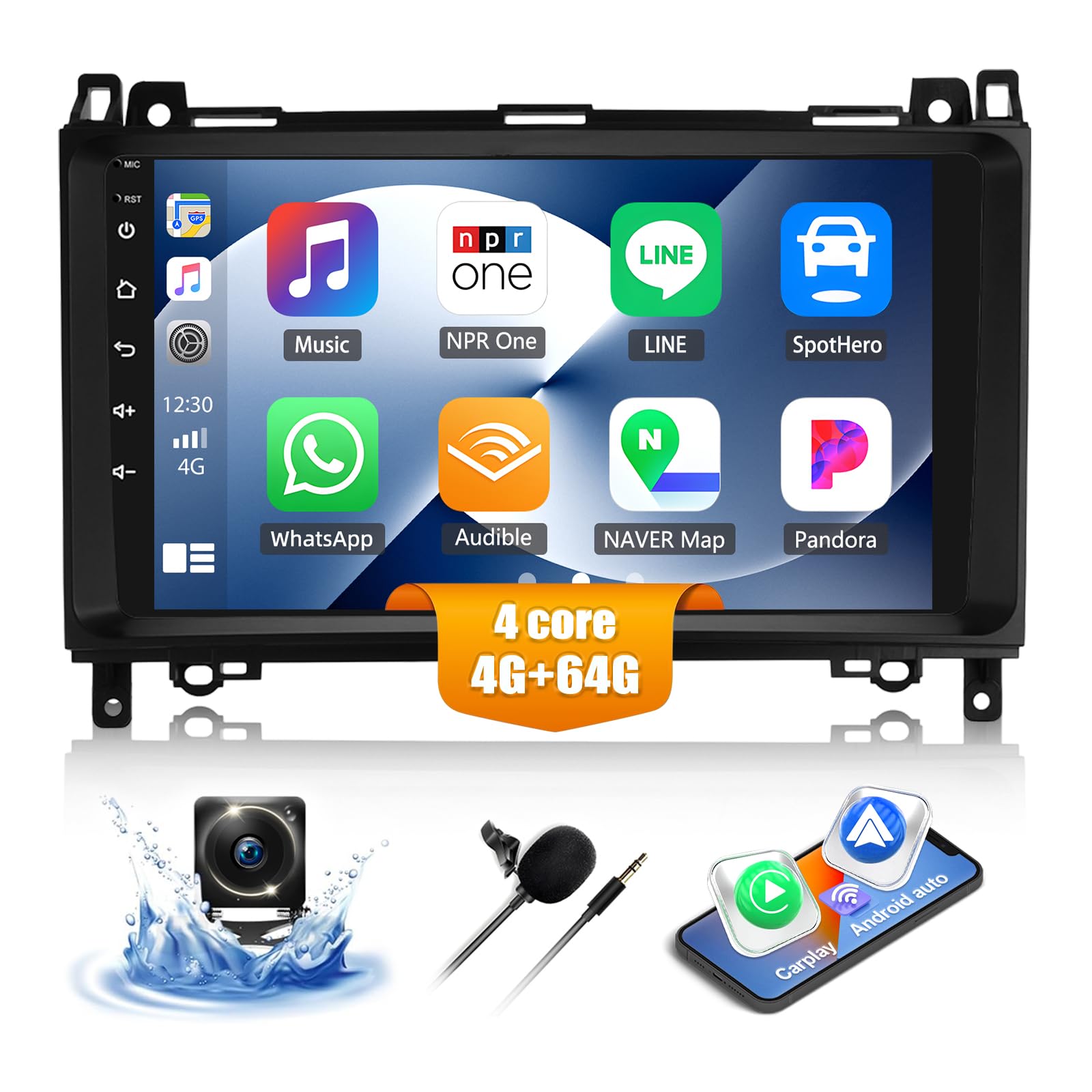 CAMECHO 4G+64G Android 13 Car Stereo for Mercedes Benz W169 W245 B160 B170 B180 B200 W639 Vito Viano W906 Sprinter with Wireless Carplay Android Auto 9 inch with Sat Nav RDS Bluetooth Backup Camera
