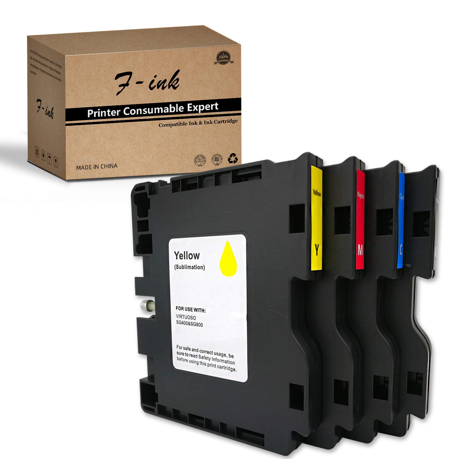 F-INK 4Pcs Sublimation Ink Cartridges Compatible for Sublijet Sawgrass Virtuoso SG400 and SG800, 4PK Sublimation Ink Cartridges