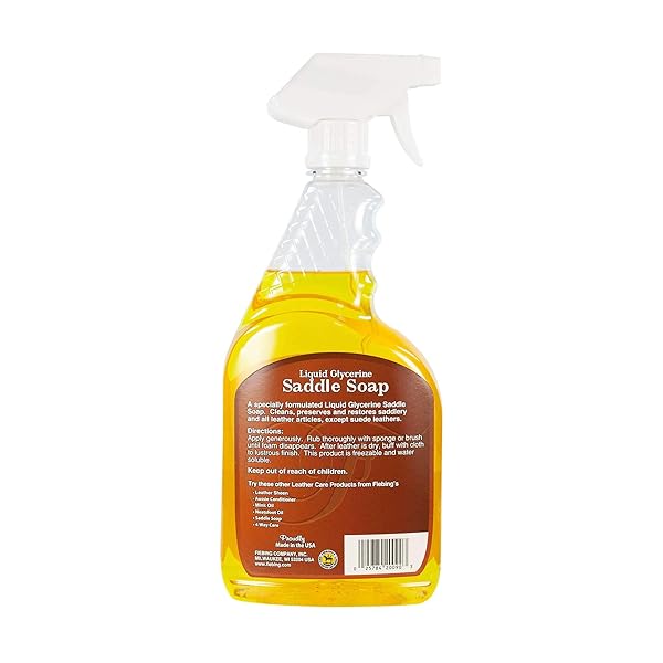 FIEBING’S LIQUID GLYCERINE SADDLE SOAP FOR LEATHER (32 OZ) – SMOOTH LEATHER CLEANER & CONDITIONER TO SOFTEN, PROTECT & RESTORE LEATHERCRAFT – FOR CAR SEAT, COUCH, SHOE, PURSE, BOOT, BAG, & SADDLES