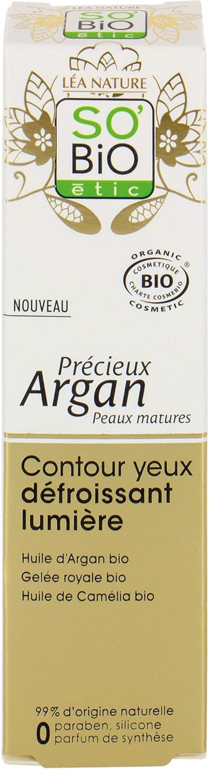 SO'BiO étic Précieux Argan Cosmos Organic Illuminating Smoothing Eye Contour, 15 ml, 15 ml (Pack of 1)