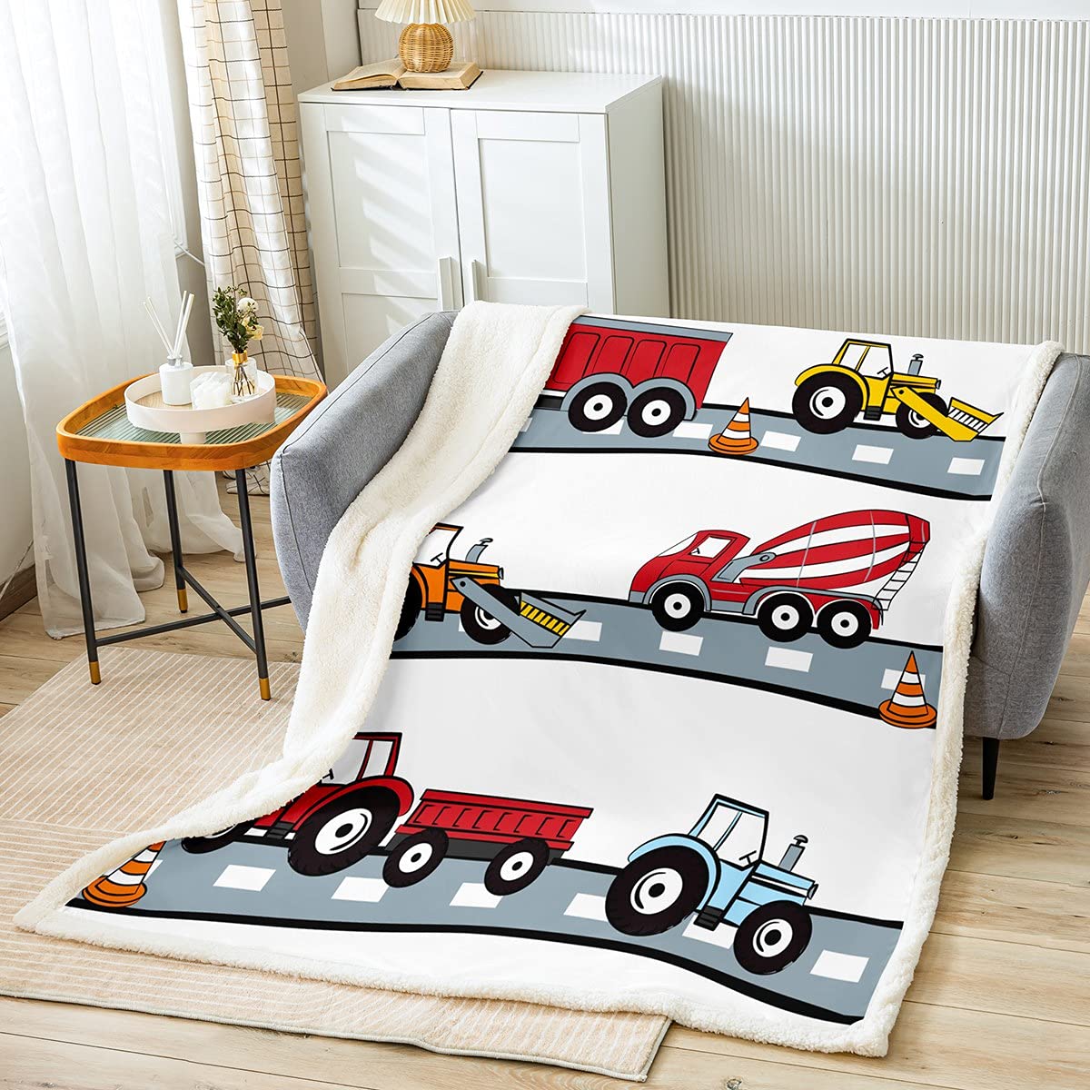 Loussiesd Boys Throw Blanket for Couch Bed Sofa Cartoon Construction Cars Fleece Blanket Decorative Abstract Vehicles Sherpa Blanket Excavator Tractor Fuzzy Blanket Baby 30"x40" Plush Blanket