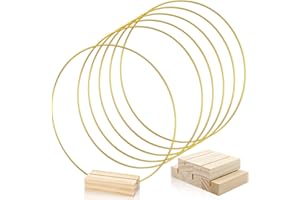FSWCCK 10 Inch Macrame Metal Hoops with Wood Holders (5 Pack) - DIY Craft Ring Set for Macrame Wall Hanging, Wedding Centerpiece, Floral Wreath Making for DIY Wedding Decor and Wall Hanging Crafts