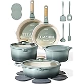 CAROTE 20pcs Titanium Cookware Set, Pots and Pans Set Detachable Handle | Non-Stick, Non-Toxic, PFAS Free, Induction Compatible, Dishwasher &amp; Oven Safe, Space Saving, for Camping, House Warming Gift