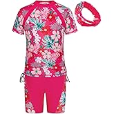 GRACE KARIN Girls Rash Guard Swimsuit Short Sleeve Two Piece Bathing Suit 6-12Y