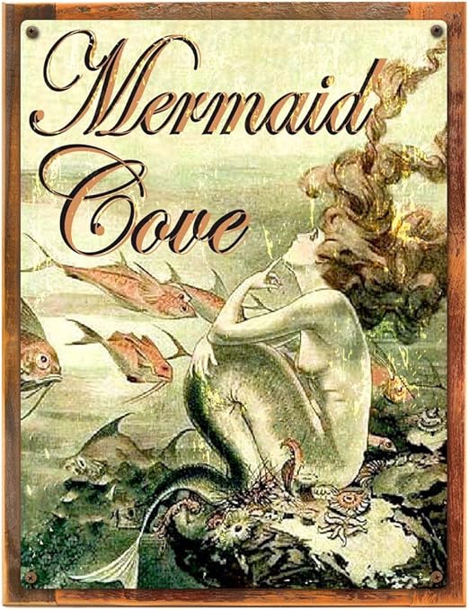 Amazon Com Wood Framed Mermaid Cove Metal Sign Mystical Coastal