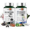Flynew Shilajit & Multivitamin for Women Men, Himalayan Shilajit & 21 Vitamins and Minerals Supplement for Bone, Skin & Immune Health Support, Extra Power, Stamina, 60 Capsules Per Bottle, Made in US