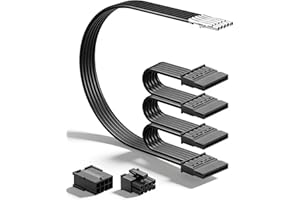 CERRXIAN SATA 15 Pin Female to Bare Wire 18AWG Flat Sata 1 to 4 DIY Cable with 5557/5559 Connector for HDD、SSD、Optical Drives