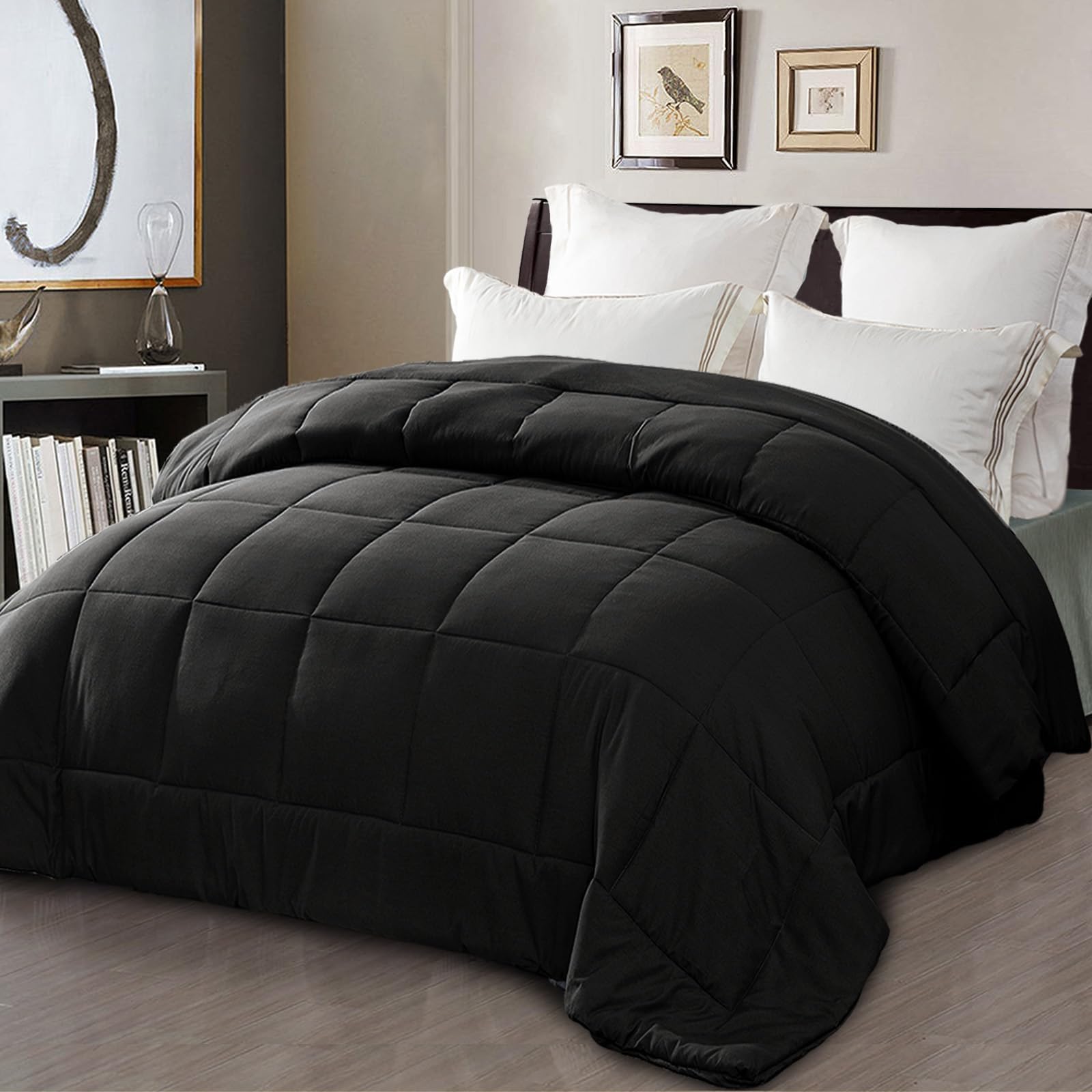 Exclusivo Mezcla 7.5 Tog Single Size Down Alternative Duvet Quilted Duvet for All Seasons - Breathable, Lightweight and Machine Washable (135x200 CM, Black)