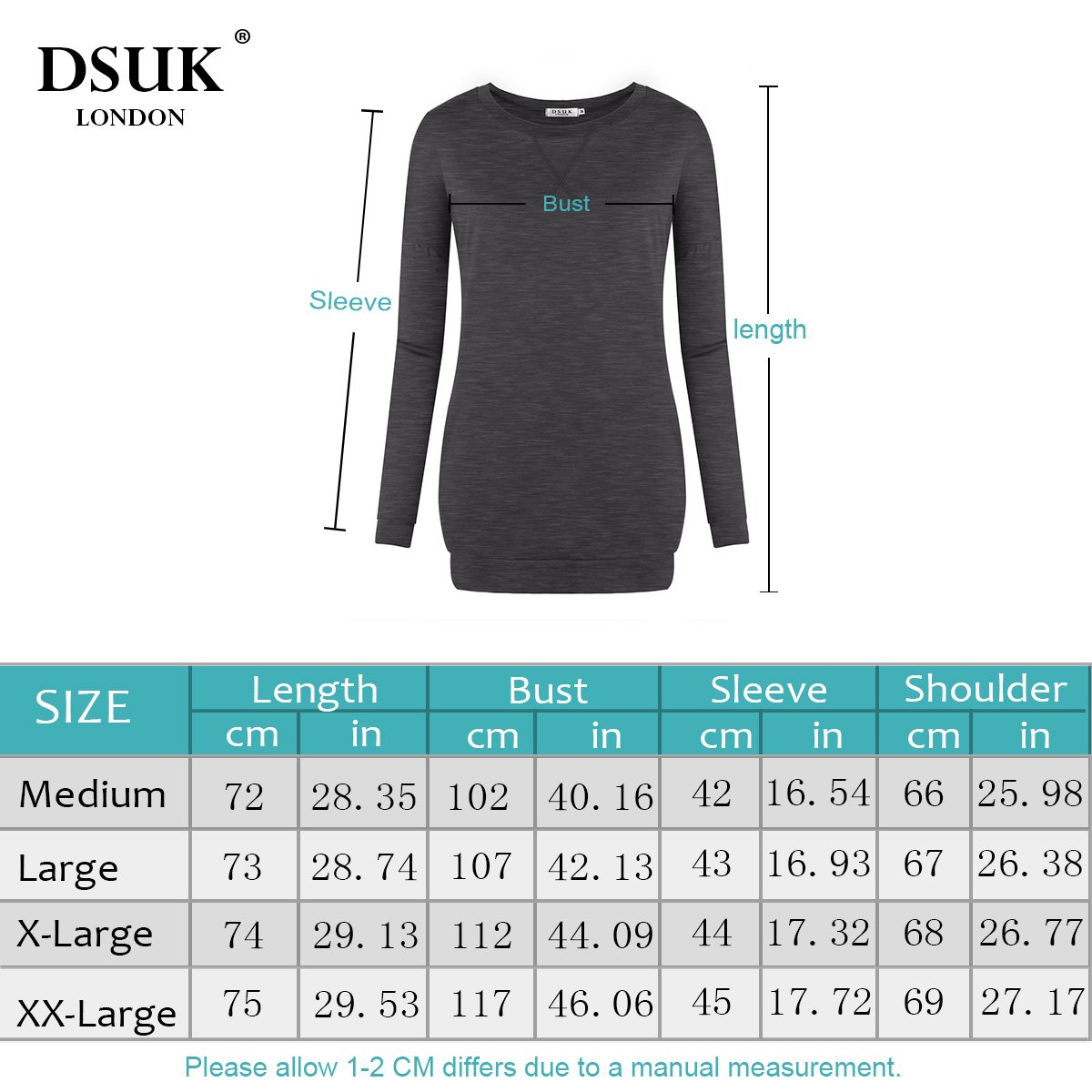 DSUK Ladies Tunics To Wear With Leggings, Youth Crewneck Pockets Drop Shoulder Sleeve Side Split Tunic Designs Ultra Soft T Shirt For Everyday Party Practical Clothes Grey Large