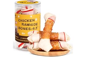 PAWUP Dog Treat Rawhide Bones with Chicken (6.5 ", 4 pcs), Dog Chews Beefhide Treats w/Taurine, 10.5 oz