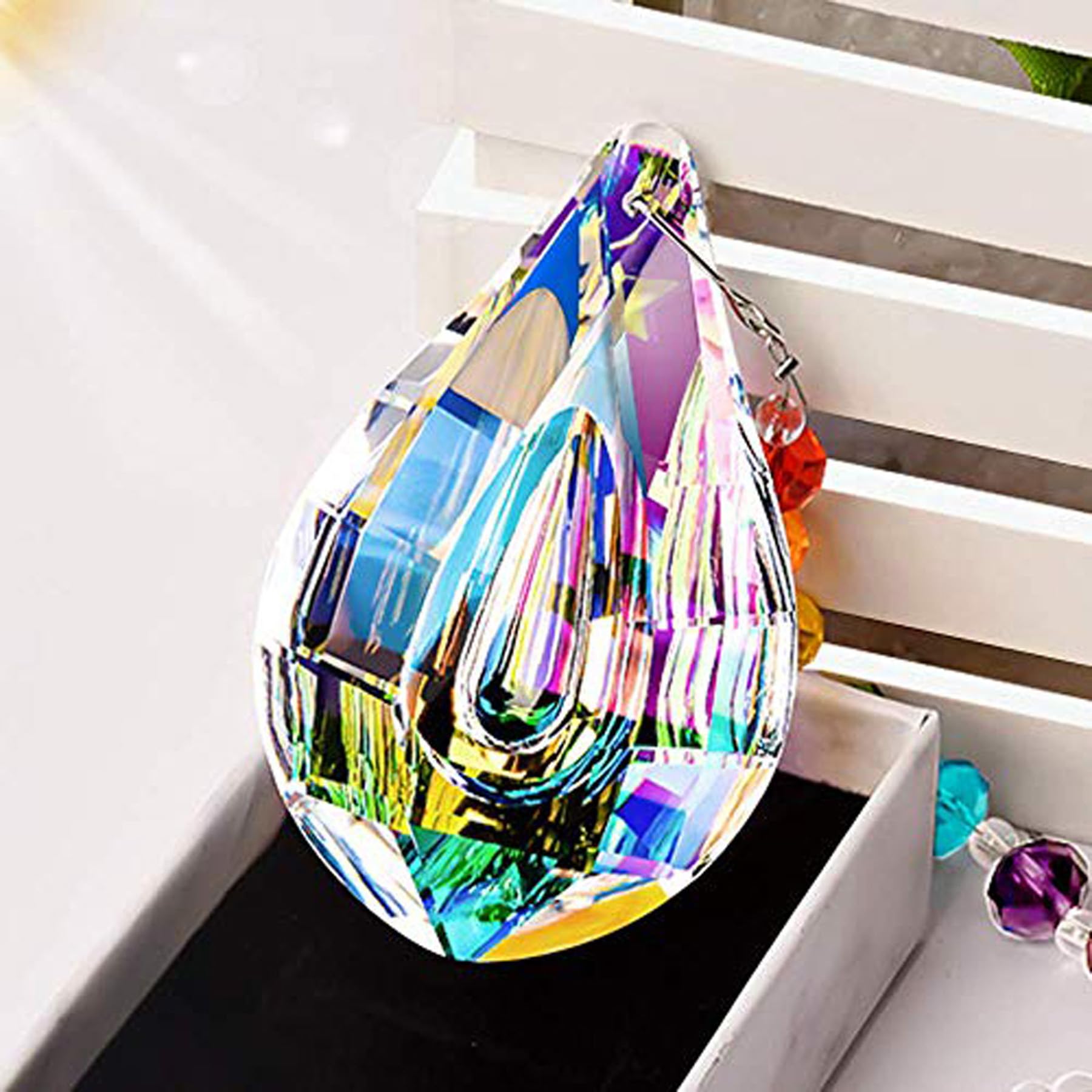 MerryNine Crystal Hanging Colorful Concave Teardrop Lamp Prisms Parts 76mm Loquat Shape Chandelier Lighting Crystal Pendant Curtain Decorative Jewelry Accessories Sun Catcher