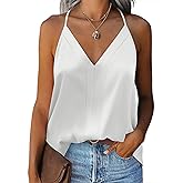 Zeagoo Womens Silk Satin Tank Tops V Neck Sleeveless Camisole Cami Spaghetti Straps Blouse Summer Loose Racerback Shirt